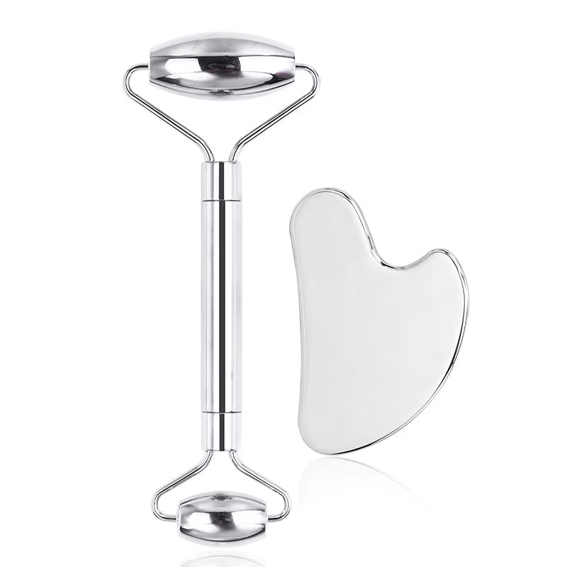 6-Piece Facial Cleansing Tool Set, Including a Stainless Steel Scraping Board, Ice Roller, Cloth Bag, Etc.