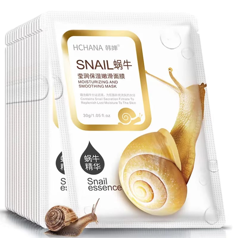 10Pcs Snail Moisturizing Face Mask Replenishment Oil Control Tender Face Sheet Masks Facial Mask Skin Care Korean Cosmetics