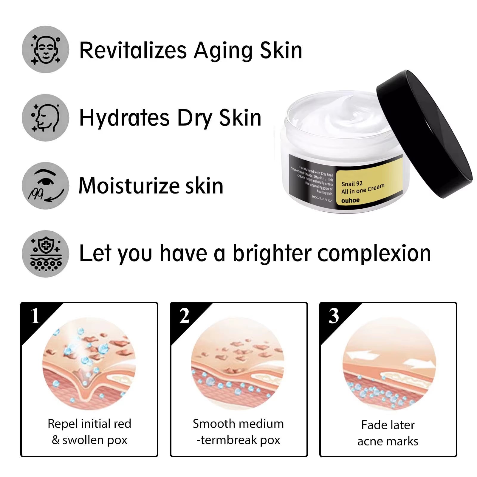 Snail anti Aging Serum Cream Collagen Advanced Moisturizing Firming Tightening Fade Fine Lines Shrink Pores Smooth Skin Care