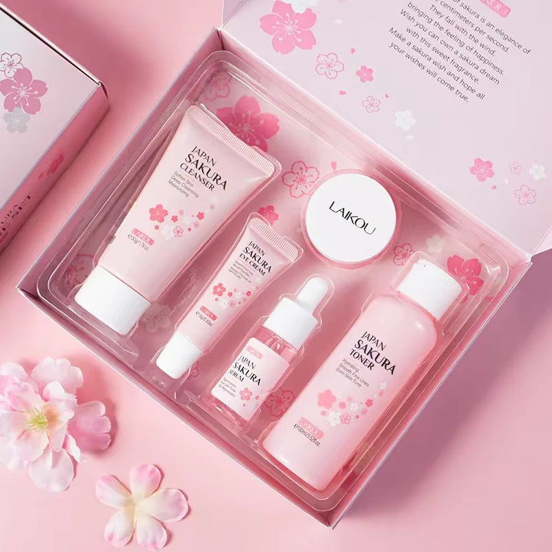 Sakura Kit Skin Care Sets Moisturizing and Reducing Fine Lines Cleansing Pore Product 5-Piece Korean Christmas Gift Set