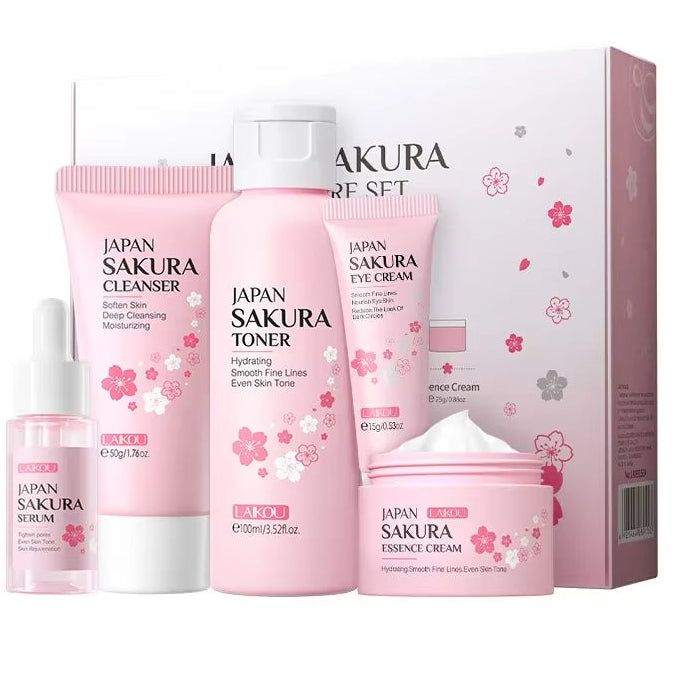 Sakura Kit Skin Care Sets Moisturizing and Reducing Fine Lines Cleansing Pore Product 5-Piece Korean Christmas Gift Set