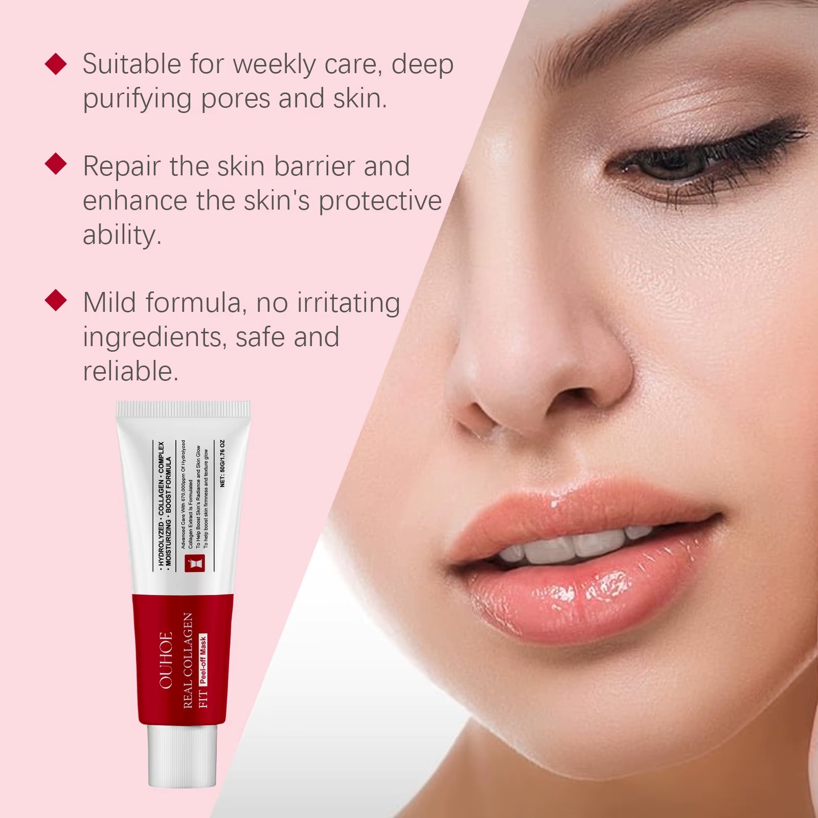 Collagen Peel off Mask with Application Brush anti Wrinkle Firming Hydrating Easy Peel All Skin Types Non Irritating Clean