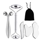 6-Piece Facial Cleansing Tool Set, Including a Stainless Steel Scraping Board, Ice Roller, Cloth Bag, Etc.