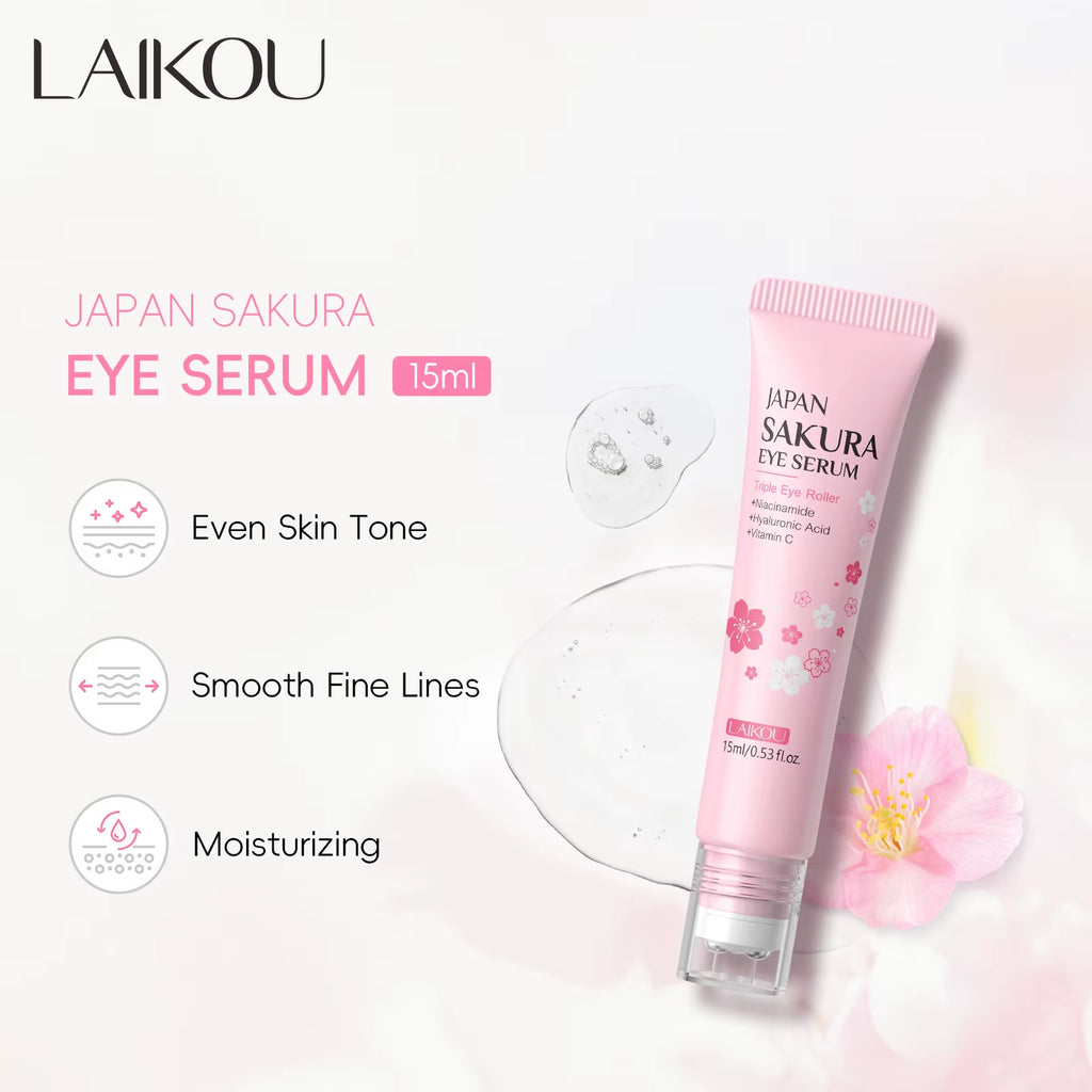 Sakura Anti- Wrinkle Eye Cream with Roller Ball Quick Drying Hydrating Hyaluronic Acid Refreshing Eye Serum 15Ml