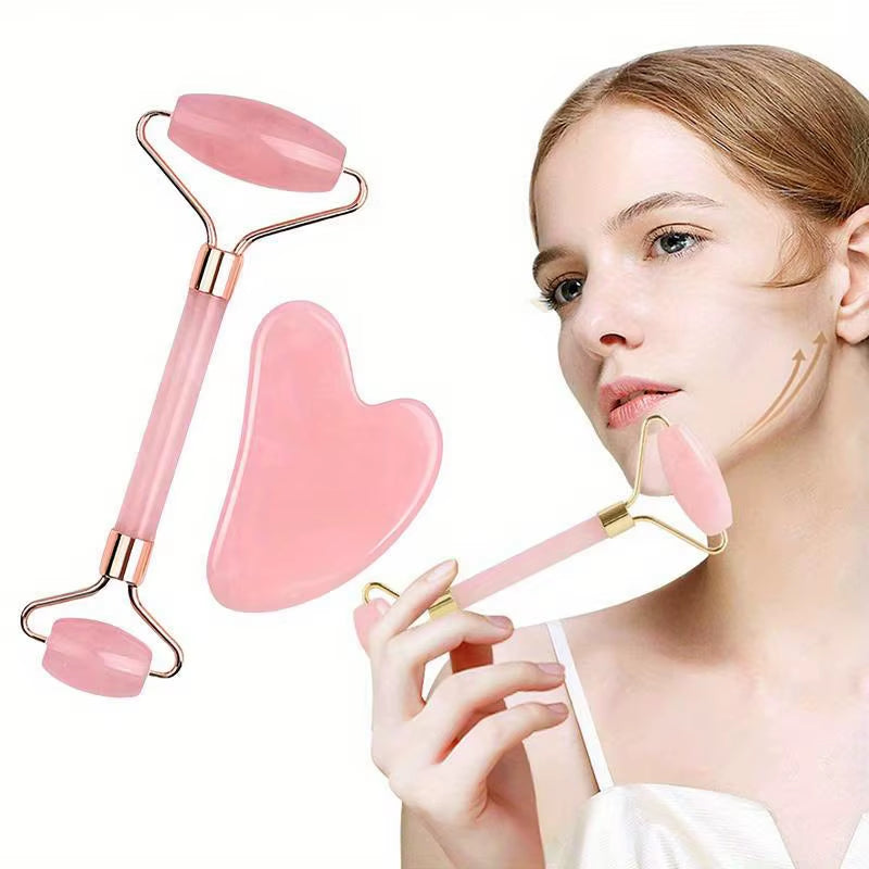 New 2PCS Gua Sha Facial Stone Facial Massager Roller Skin Care Tools Gousha Stone for the Face Roller Gouache Scraper