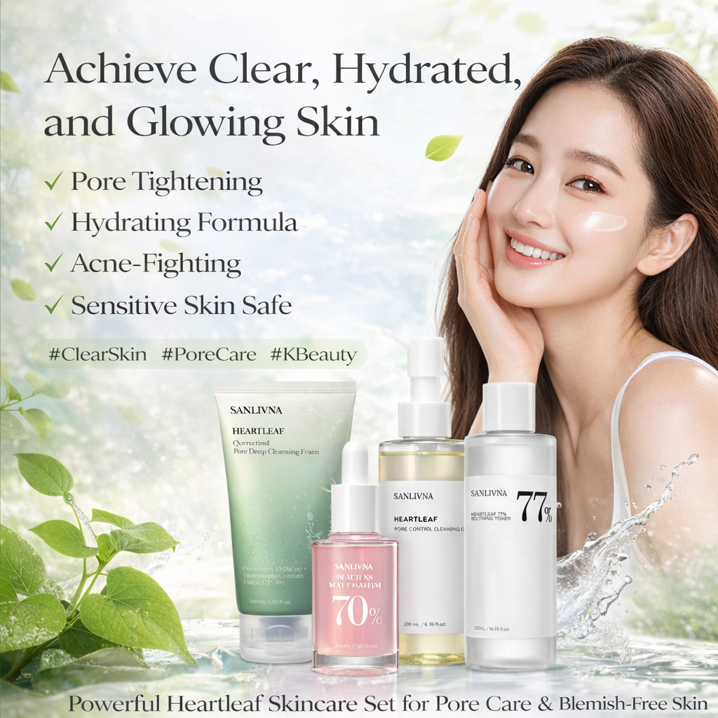 SANLIVNA™ Heartleaf & Peach Niacinamide Complete Skincare Set – Pore Care & Soothing Korean Routine
