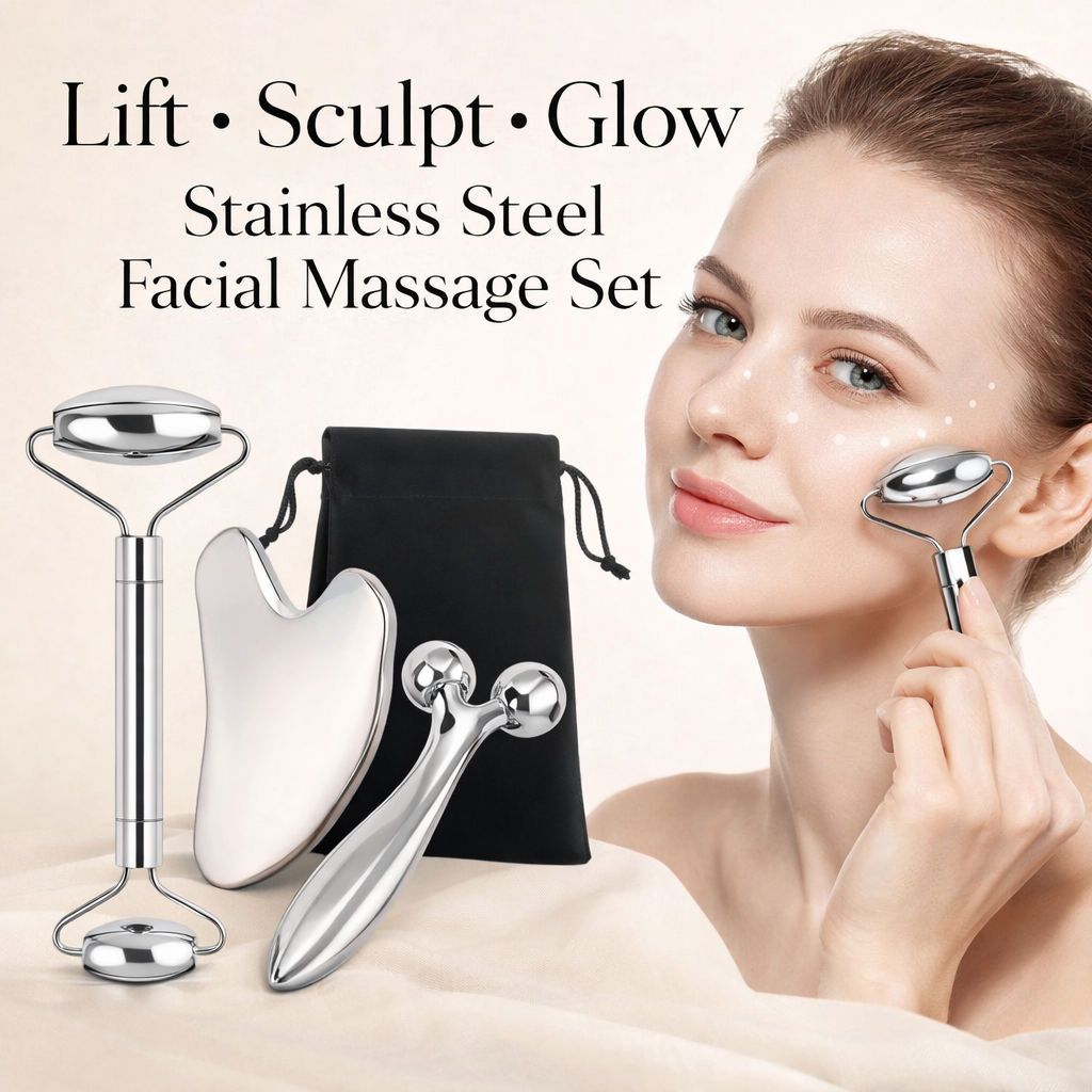 Stainless Steel Gua Sha & Facial Massage Set™ Face Lifting & Sculpting Skincare Tool