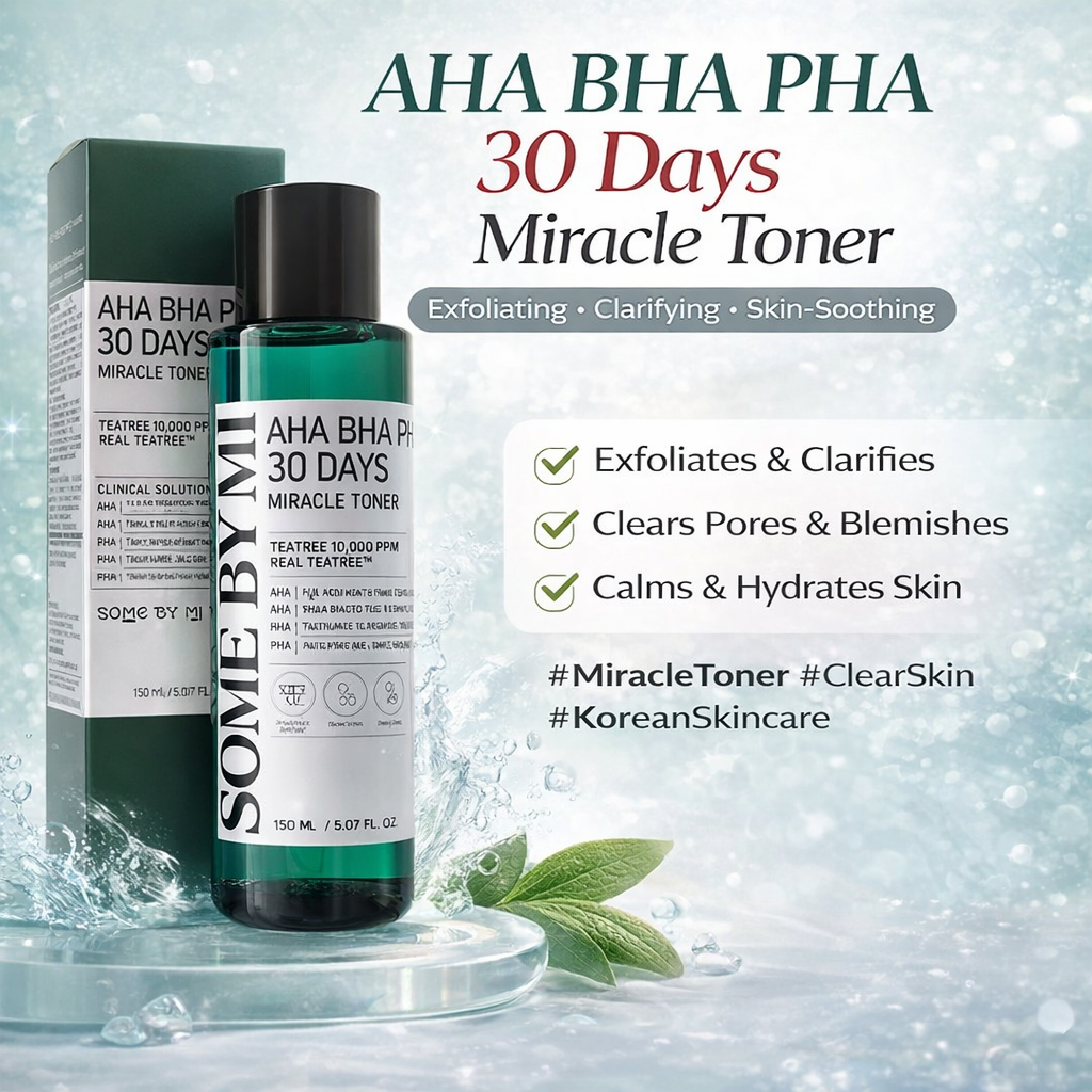 SOME BY MI™ AHA BHA PHA 30 Days Miracle Toner 150ml – Tea Tree Exfoliating Korean Skincare