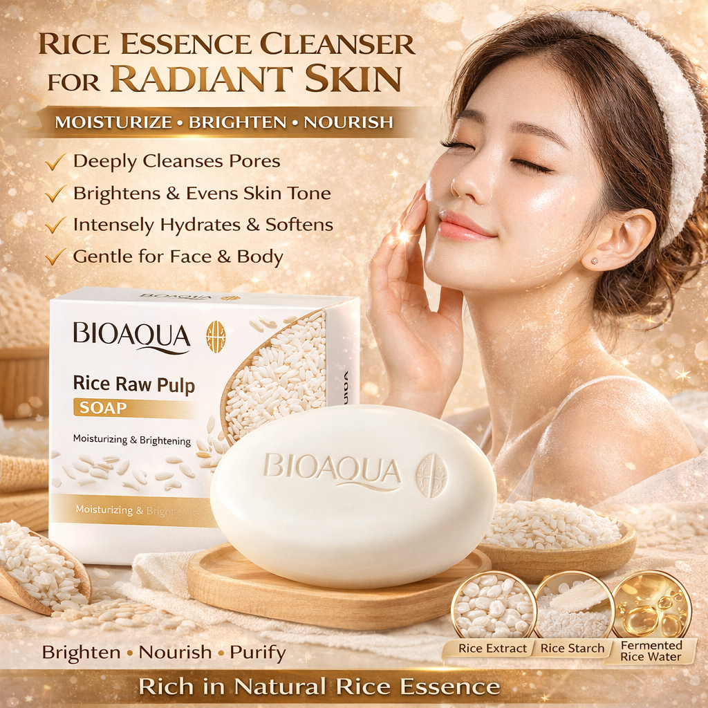 BIOAQUA™ White Rice Facial & Body Cleansing Soap – Gentle Brightening Care
