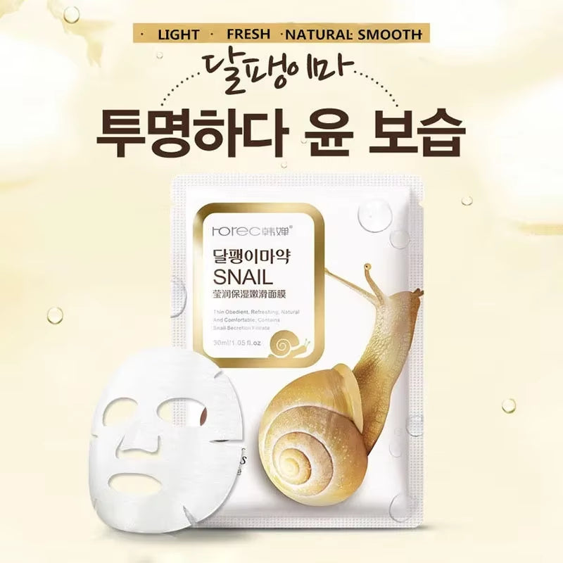 10Pcs Snail Moisturizing Face Mask Replenishment Oil Control Tender Face Sheet Masks Facial Mask Skin Care Korean Cosmetics