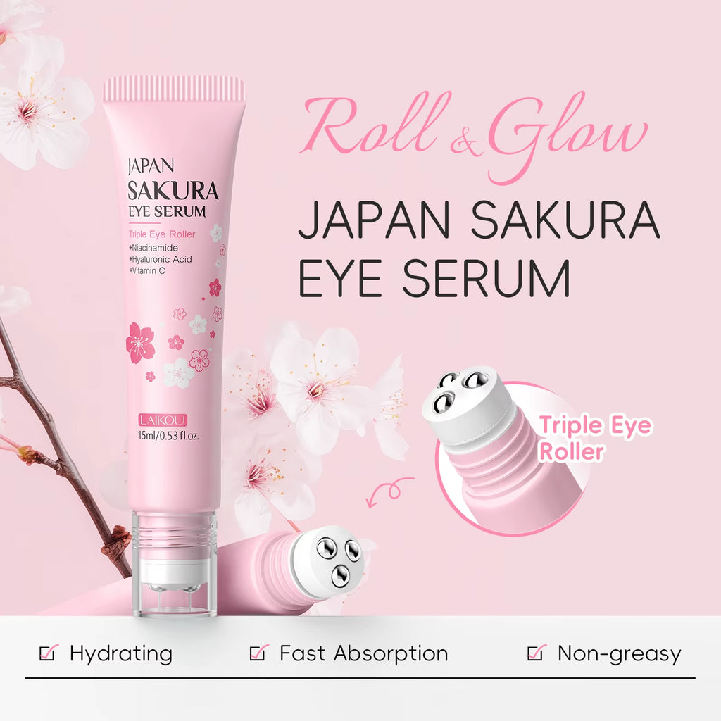 Sakura Anti- Wrinkle Eye Cream with Roller Ball Quick Drying Hydrating Hyaluronic Acid Refreshing Eye Serum 15Ml
