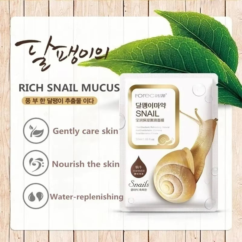 10Pcs Snail Moisturizing Face Mask Replenishment Oil Control Tender Face Sheet Masks Facial Mask Skin Care Korean Cosmetics