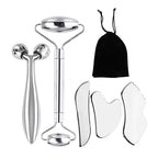 6-Piece Facial Cleansing Tool Set, Including a Stainless Steel Scraping Board, Ice Roller, Cloth Bag, Etc.