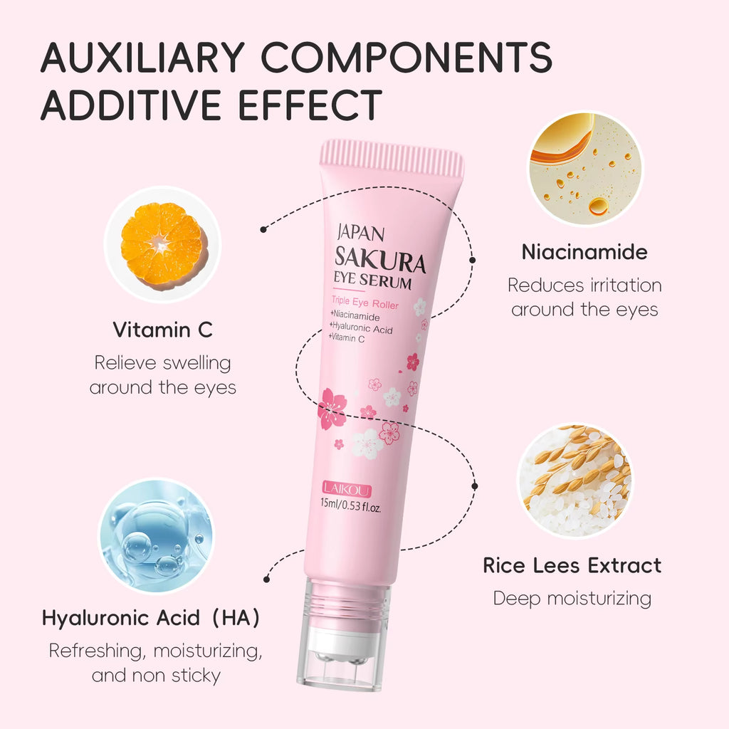 Sakura Anti- Wrinkle Eye Cream with Roller Ball Quick Drying Hydrating Hyaluronic Acid Refreshing Eye Serum 15Ml