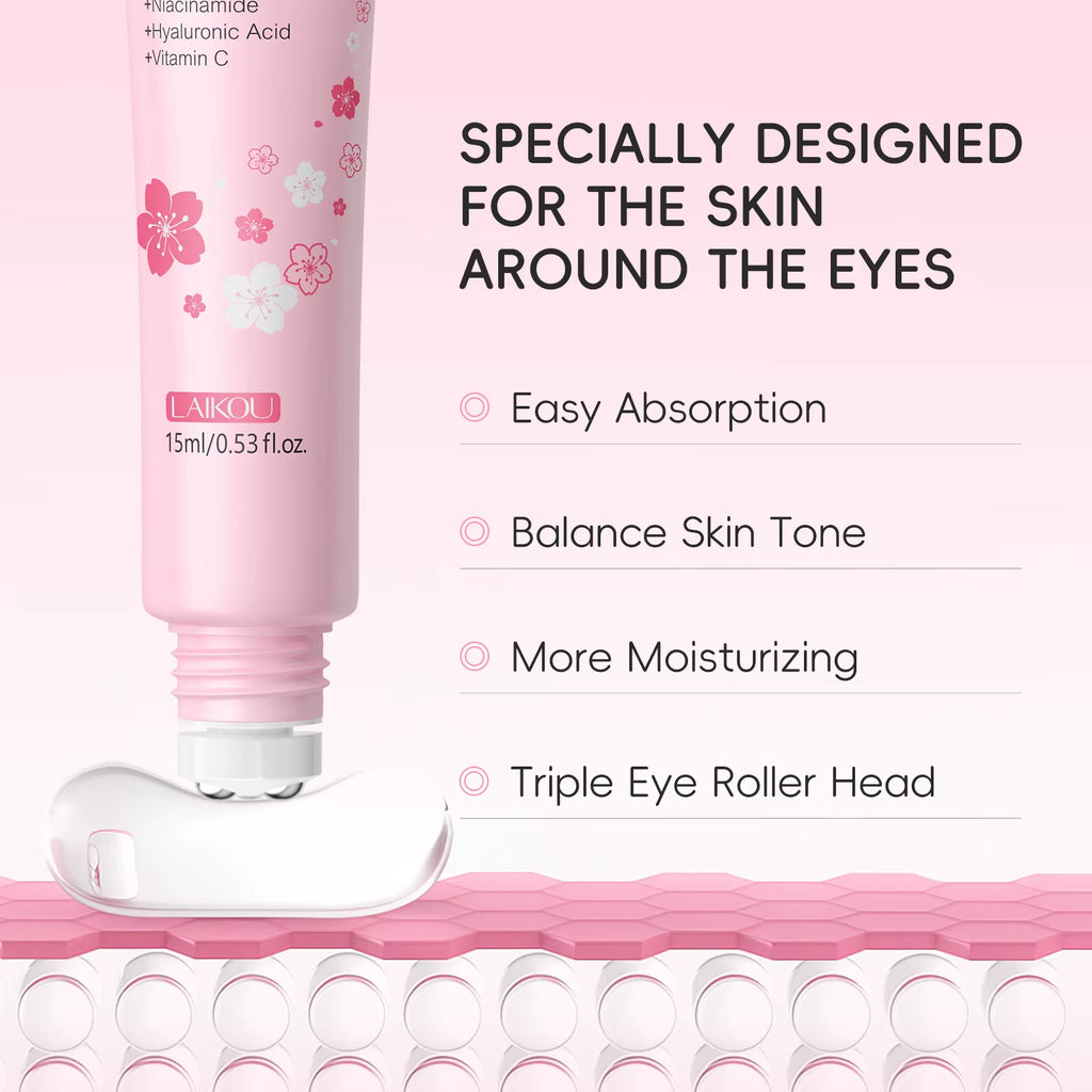 Sakura Anti- Wrinkle Eye Cream with Roller Ball Quick Drying Hydrating Hyaluronic Acid Refreshing Eye Serum 15Ml