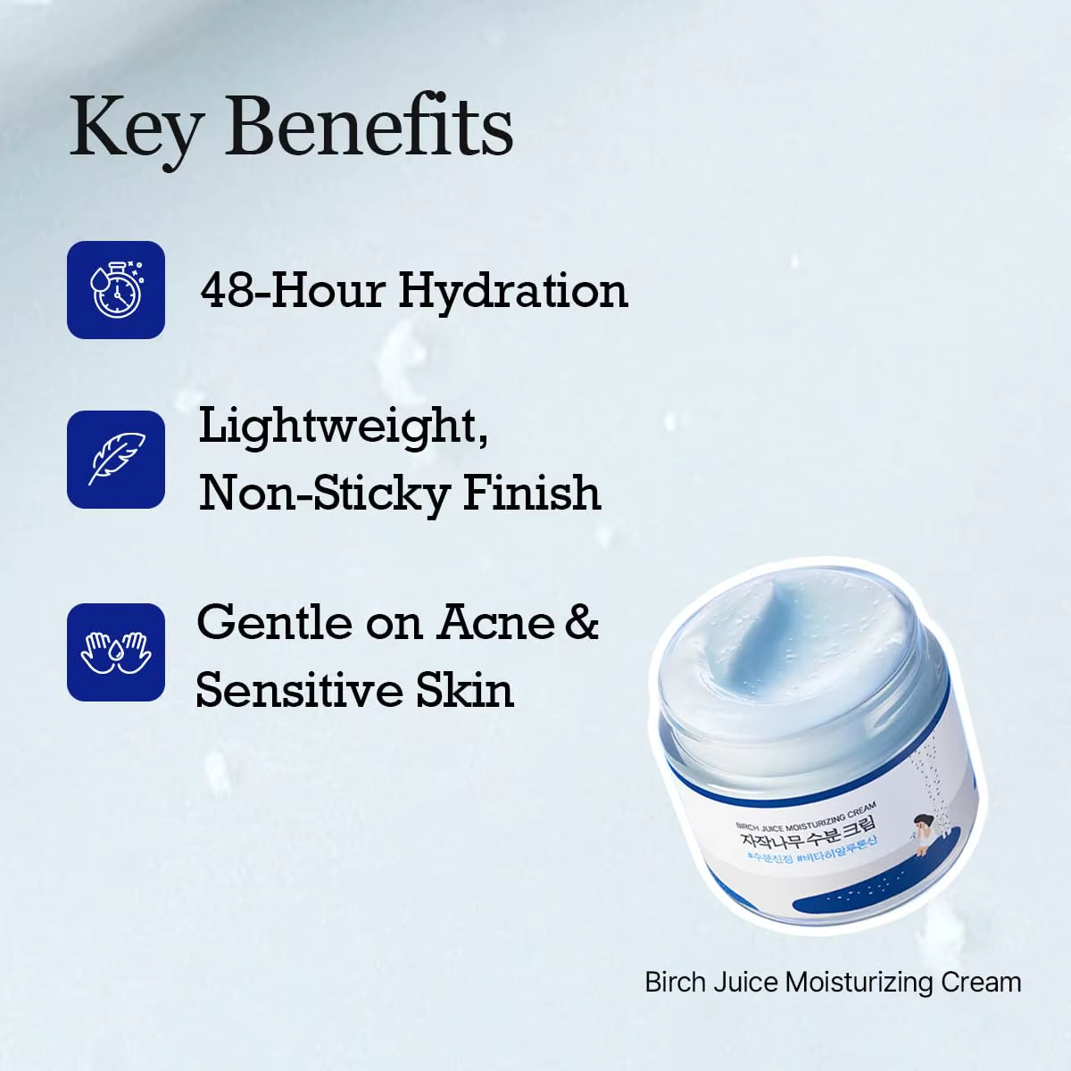Birch Juice Moisturizing Cream 48-Hour Deep Hydrating Lightweight Face Gentle on Acne-Prone and Sensitive Skin, Korean Skin Care
